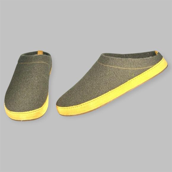 Olukai Hamani Hulu Men’s Size 11 Slippers Green Slip On Shoes Wool Warm Comfort - Picture 1 of 8